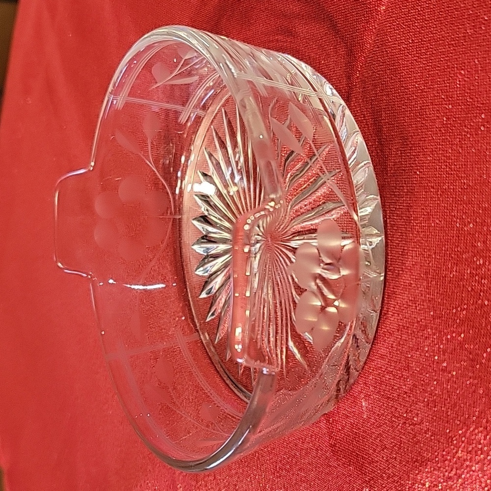 Vintage etched glass candy dish